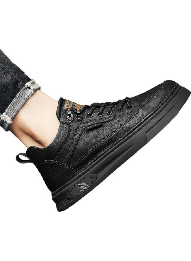 YEARCON Men'S Casual Leather Shoes British Style All-Match High-Top Lightweight Strap Shoes Men E53304346 Black Size 39 - Image 2