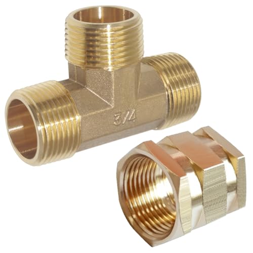Joywayus 3/4 Inch NPT Brass Pipe Fitting Barstock Tee 3 Way 3/4" NPT Male x 3/4" NPT Male x 3/4" NPT Female Hose Fitting - Image 5