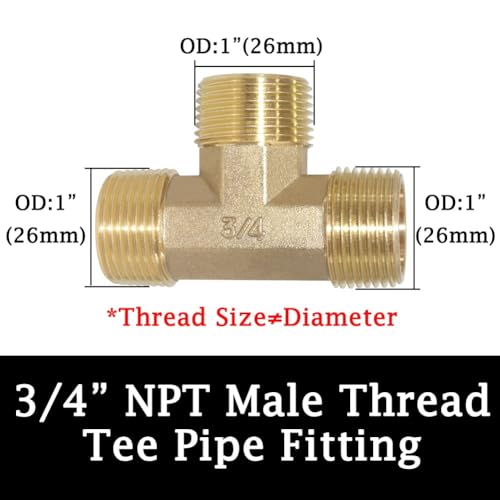 Joywayus 3/4 Inch NPT Brass Pipe Fitting Barstock Tee 3 Way 3/4" NPT Male x 3/4" NPT Male x 3/4" NPT Female Hose Fitting - Image 2