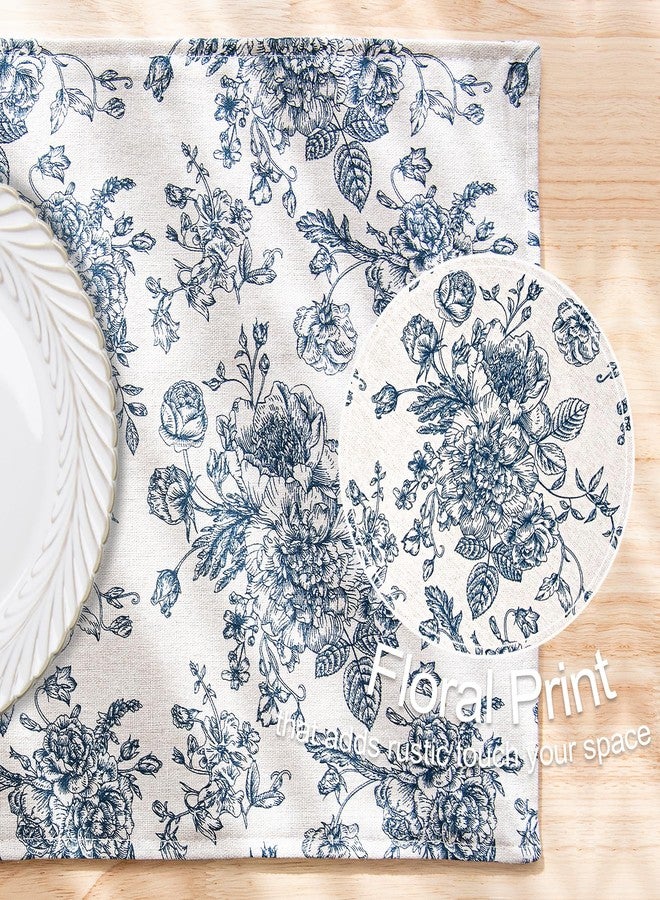 LOVOUS Blue Floral Fabric Placemats Set of 6, Linen Washable Table Placemats for Kitchen, Vintage Rectangular Place Mats for Dinning Wedding Holiday, 13 x 19 Inch - Image 4