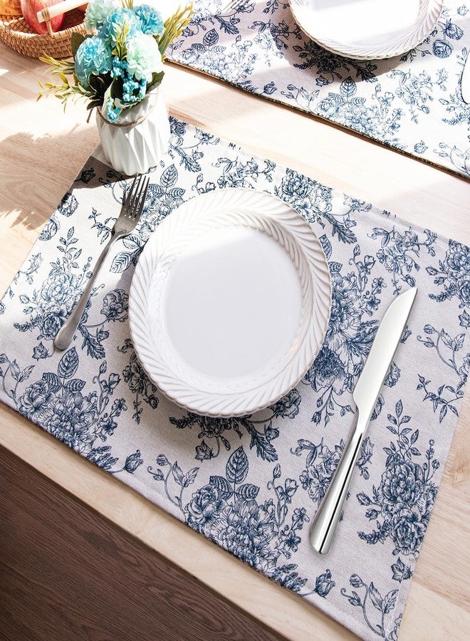 LOVOUS Blue Floral Fabric Placemats Set of 6, Linen Washable Table Placemats for Kitchen, Vintage Rectangular Place Mats for Dinning Wedding Holiday, 13 x 19 Inch - Image 5