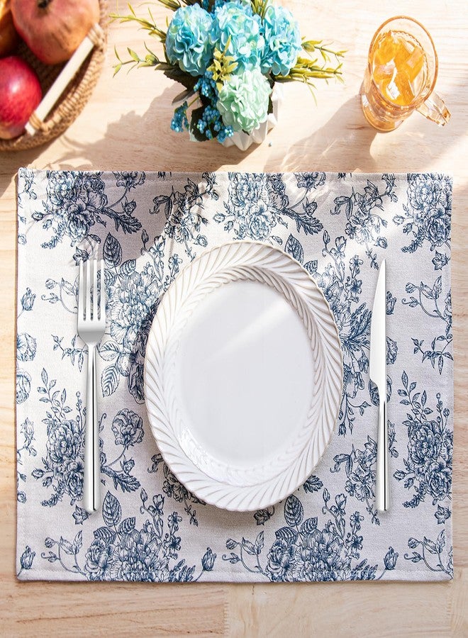 LOVOUS Blue Floral Fabric Placemats Set of 6, Linen Washable Table Placemats for Kitchen, Vintage Rectangular Place Mats for Dinning Wedding Holiday, 13 x 19 Inch - Image 2