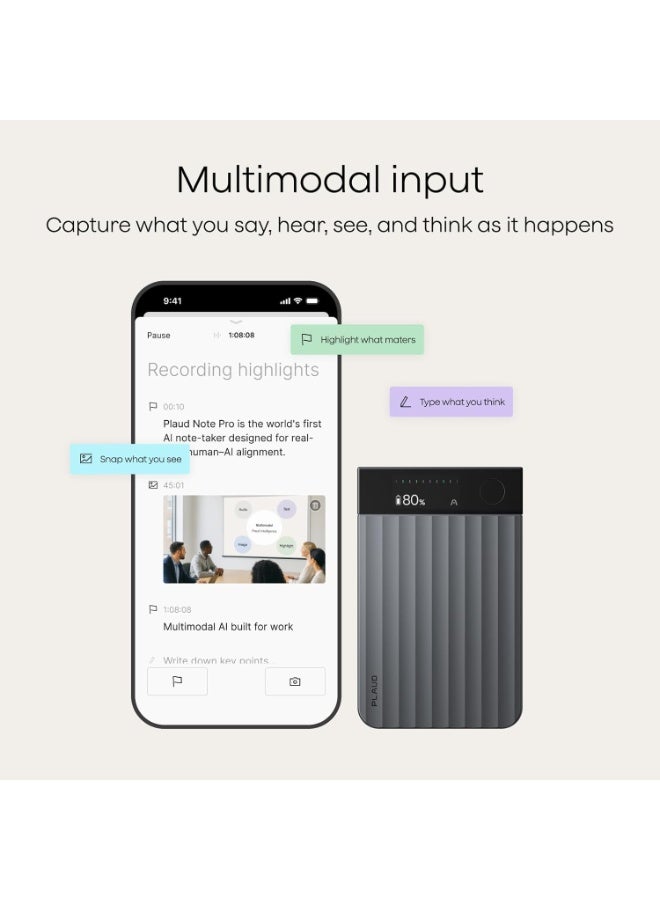 بلود مسجل الصوت Plaud Note Pro بتقنية الذكاء الاصطناعي، يقوم بنسخ وتلخيص النصوص الصوتية، مع إمكانية التحكم عبر التطبيق، ومدون ملاحظات للاجتماعات والمكالمات، يدعم 112 لغة، تصميم فائق النحافة مع شاشة عرض فورية، يتضمن حافظة، لون أسود - Image 3