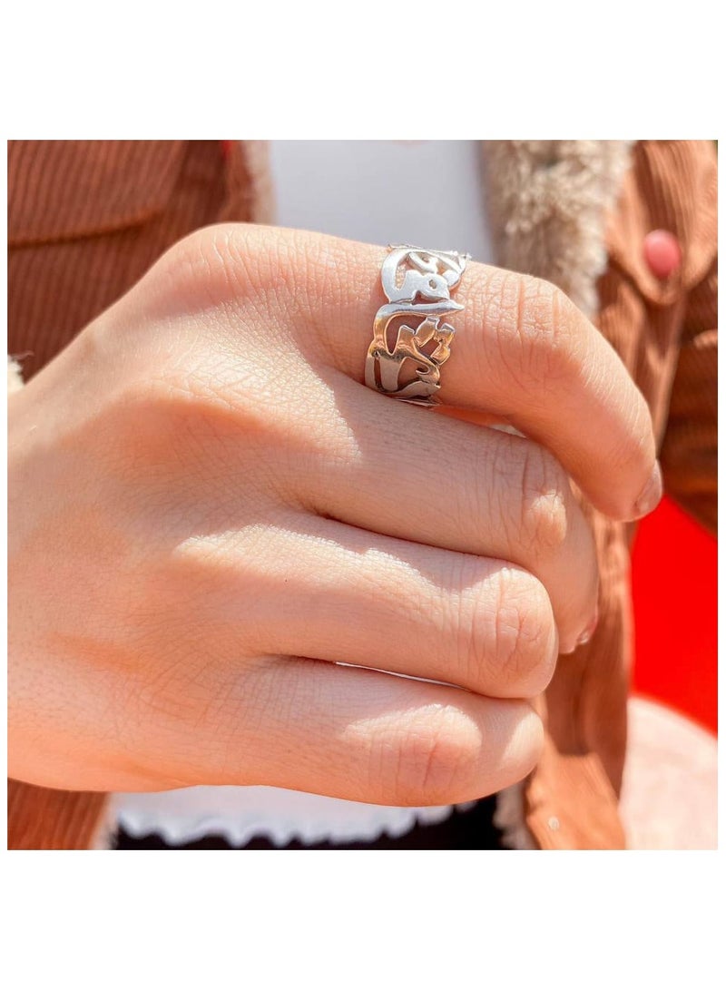 Akhet 925 silver ring for women with the Quranic verse (Do not be afraid and do not grieve) free size - Image 1