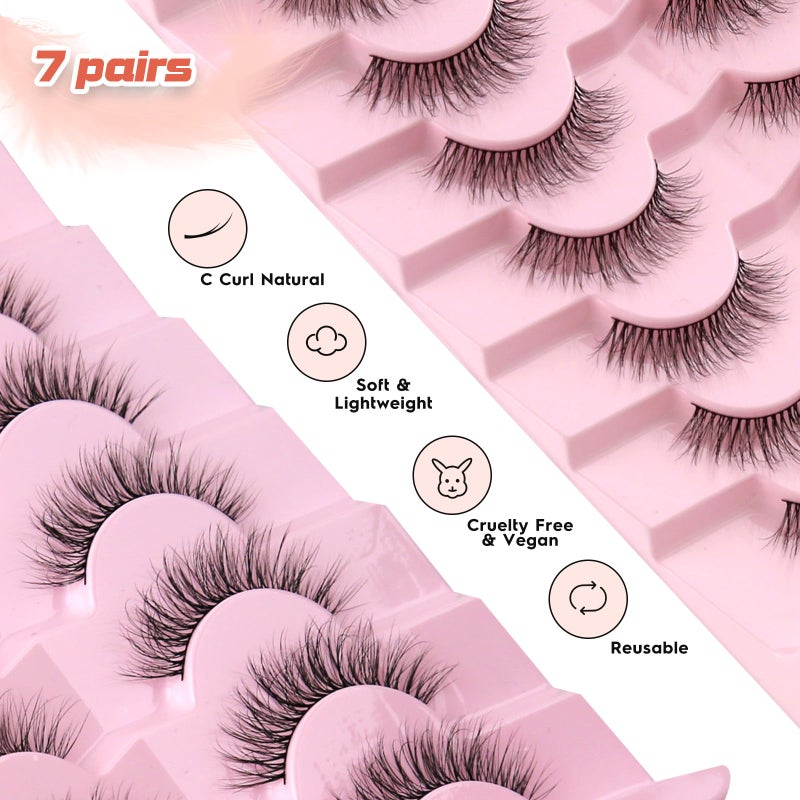 Siligli Natural Lashes Eyelashes Wispy 12mm False Lashes 3D Volume Lash Strips False Eyelashes with 0.1MM Thin Cotton Band C Curl Eyelash Pack Siligli 7 Pair - Image 5