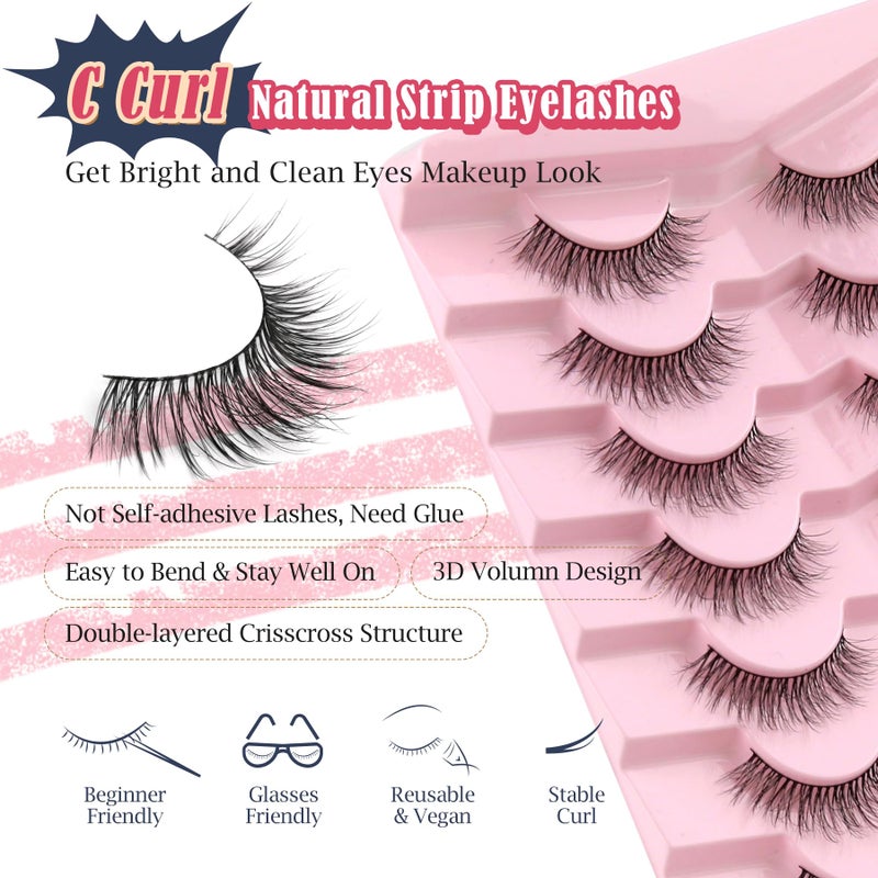Siligli Natural Lashes Eyelashes Wispy 12mm False Lashes 3D Volume Lash Strips False Eyelashes with 0.1MM Thin Cotton Band C Curl Eyelash Pack Siligli 7 Pair - Image 3