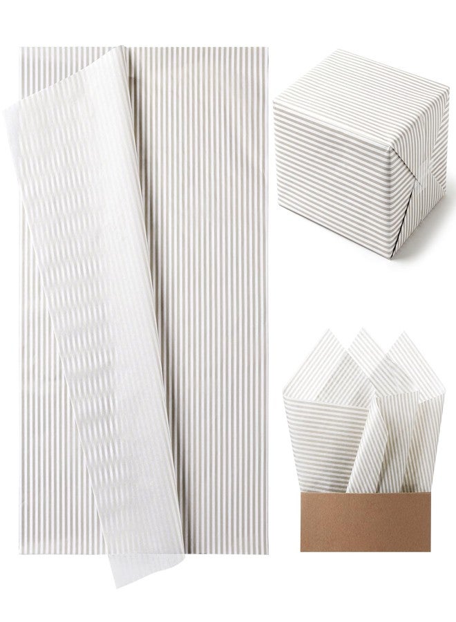 YooNotee 120 Sheets Plain Striped Tissue Paper 14 x 20 Inches Striped Tissue Paper for Gift Bags Bulk Wrapping Papers for Birthday Gift Packing Crafts(Beige,Classic - Image 1