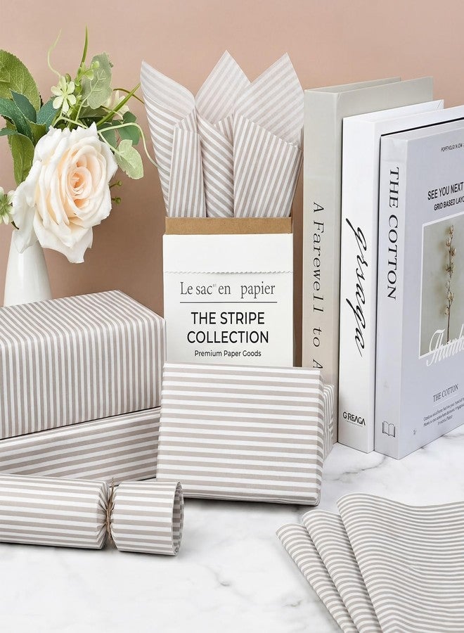 YooNotee 120 Sheets Plain Striped Tissue Paper 14 x 20 Inches Striped Tissue Paper for Gift Bags Bulk Wrapping Papers for Birthday Gift Packing Crafts(Beige,Classic - Image 3