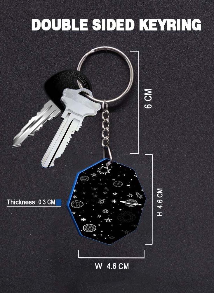 Service Zone Keychain Small Gift To Love One Octagon Shape With Double Side Print Space Gallaxy 