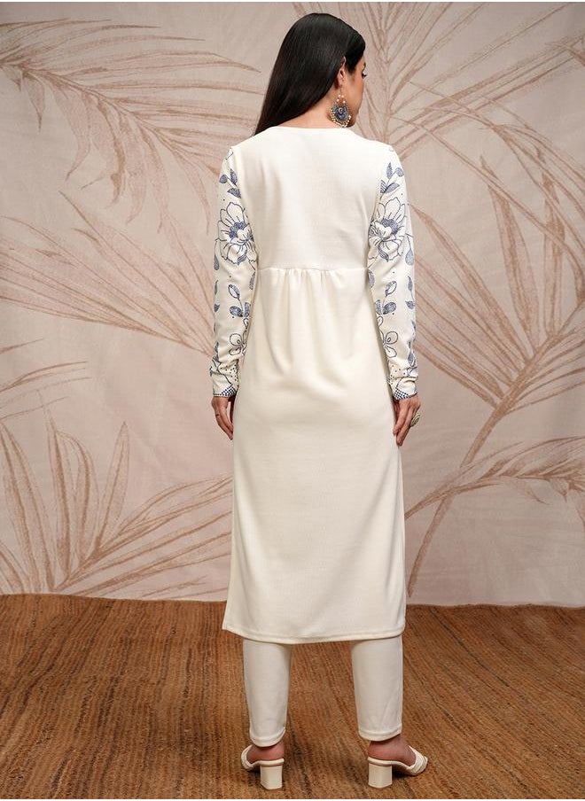 Vishudh Women White Embroidered Kurta Set by Styli  - Image 3