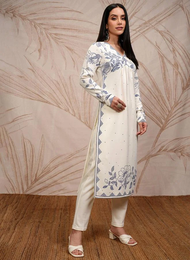 Vishudh Vishudh Women White Embroidered Kurta Set