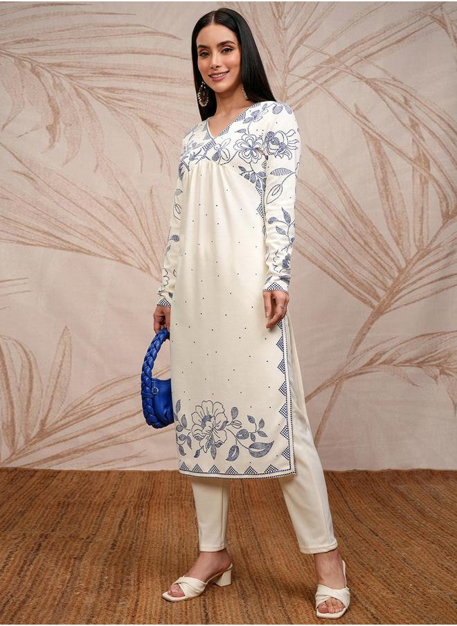 Vishudh Women White Embroidered Kurta Set by Styli  - Image 4