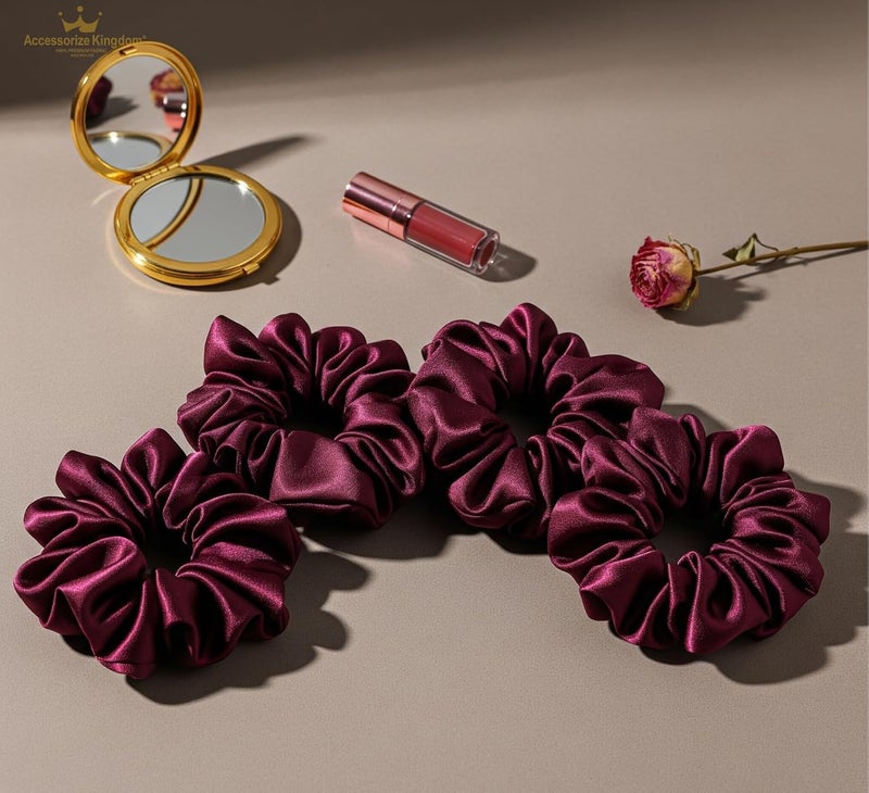 Accessorize Kingdom Premium Hair Scrunchie for Women| Scrunchies for Girls | Scrunchies for Thick, Curly, & Fine Hair | Soft & Smooth Hair Ties (Deep wine, Pack of 12) - Image 2