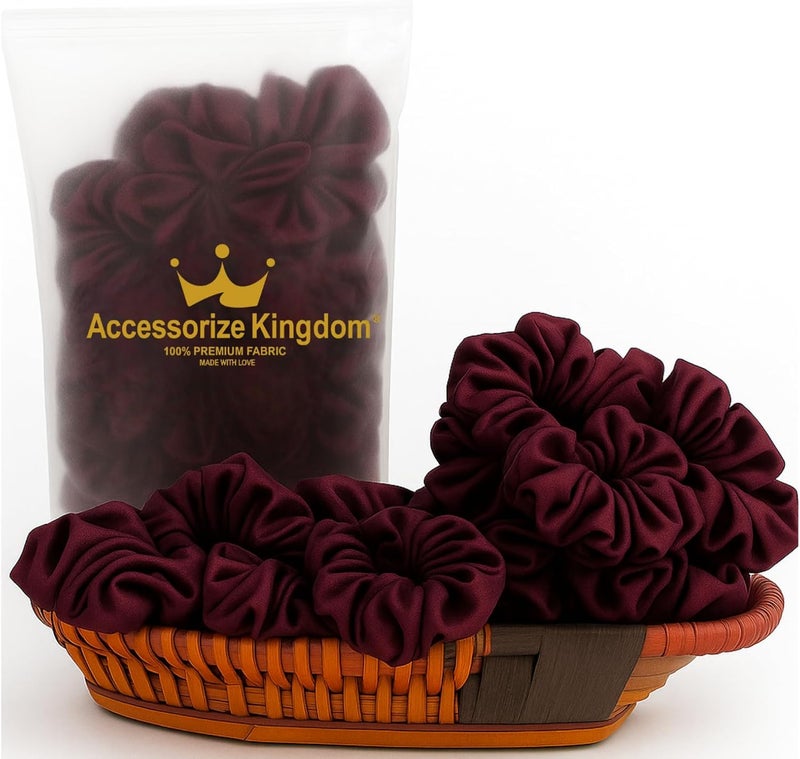 Accessorize Kingdom Premium Hair Scrunchie for Women| Scrunchies for Girls | Scrunchies for Thick, Curly, & Fine Hair | Soft & Smooth Hair Ties (Deep wine, Pack of 12) - Image 1