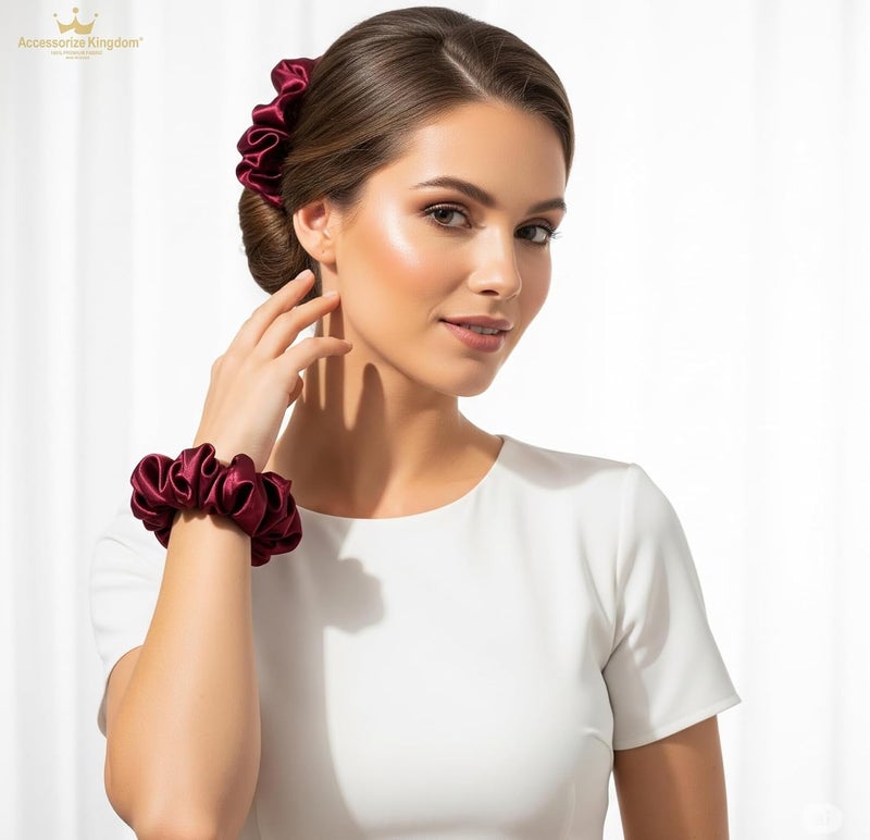 Accessorize Kingdom Premium Hair Scrunchie for Women| Scrunchies for Girls | Scrunchies for Thick, Curly, & Fine Hair | Soft & Smooth Hair Ties (Deep wine, Pack of 12) - Image 3