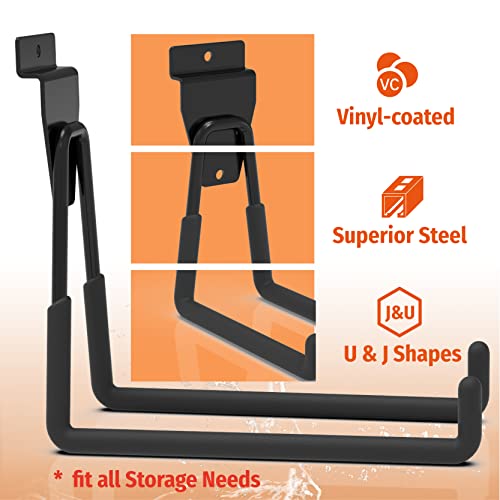 HUHOLE Heavy Duty Slatwall Hooks (12 Pack) – Large Utility Garage Storage Hangers – Slatwall Accessories for Ladders, Hoses, Cords & Tools – Fits Standard Slat Wall Panels & Screw-in Wall Mount - Image 2