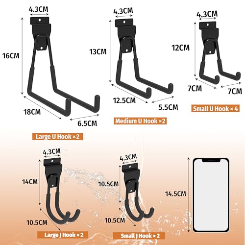 HUHOLE Heavy Duty Slatwall Hooks (12 Pack) – Large Utility Garage Storage Hangers – Slatwall Accessories for Ladders, Hoses, Cords & Tools – Fits Standard Slat Wall Panels & Screw-in Wall Mount - Image 3