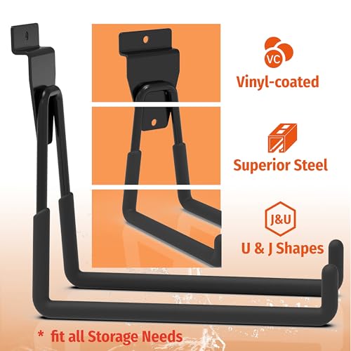 HUHOLE Heavy Duty Slatwall Hooks (12 Pack) – Large Utility Garage Storage Hangers – Slatwall Accessories for Ladders, Hoses, Cords & Tools – Fits Standard Slat Wall Panels & Screw-in Wall Mount - Image 4