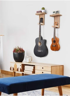 LENND Guitar Wall Mount,2 Pack Guitar Wall Hangers Holder Guitar Hangers Shelf with Pick Holder Wood Guitar Rack for Acoustic or Electric Guitar,Ukulele,Bass,Mandolin Brown  - Image 5