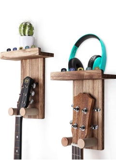LENND Guitar Wall Mount,2 Pack Guitar Wall Hangers Holder Guitar Hangers Shelf with Pick Holder Wood Guitar Rack for Acoustic or Electric Guitar,Ukulele,Bass,Mandolin Brown  - Image 1