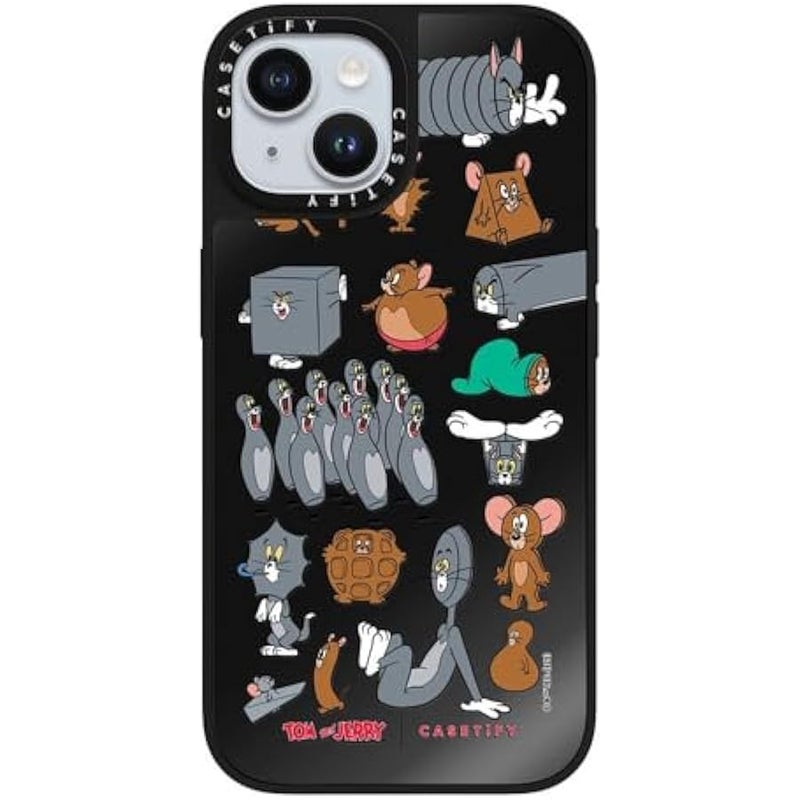 Casetify Mirror Case for iPhone 15 【Tom and Jerry Colab/Reflective / 4.9ft Drop Protection/Compatible with Magsafe】 - Pattern Sticker - Black on Black - Image 3