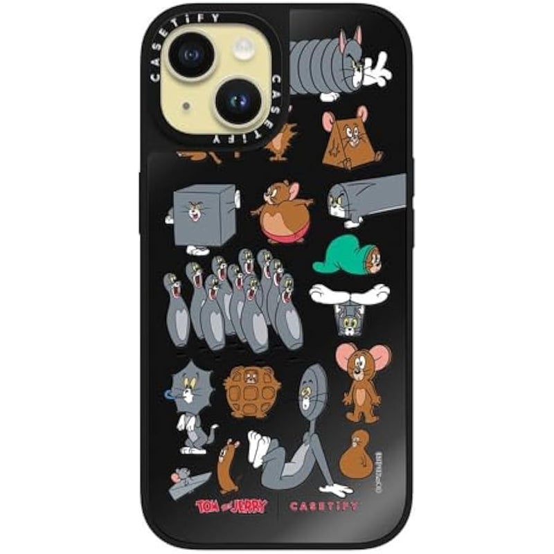 Casetify Mirror Case for iPhone 15 【Tom and Jerry Colab/Reflective / 4.9ft Drop Protection/Compatible with Magsafe】 - Pattern Sticker - Black on Black - Image 1