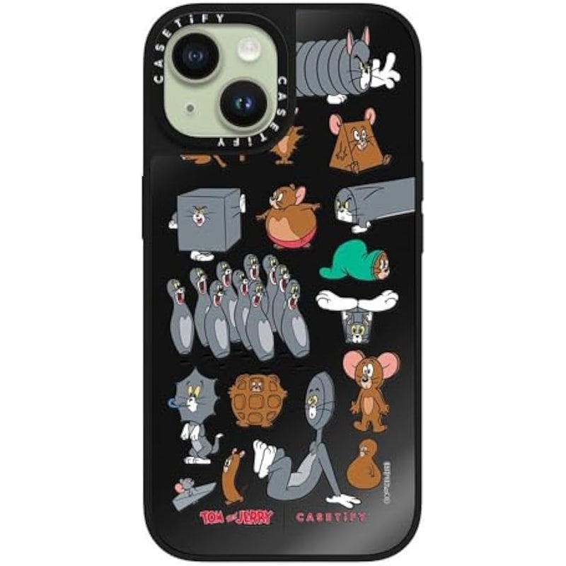Casetify Mirror Case for iPhone 15 【Tom and Jerry Colab/Reflective / 4.9ft Drop Protection/Compatible with Magsafe】 - Pattern Sticker - Black on Black - Image 2