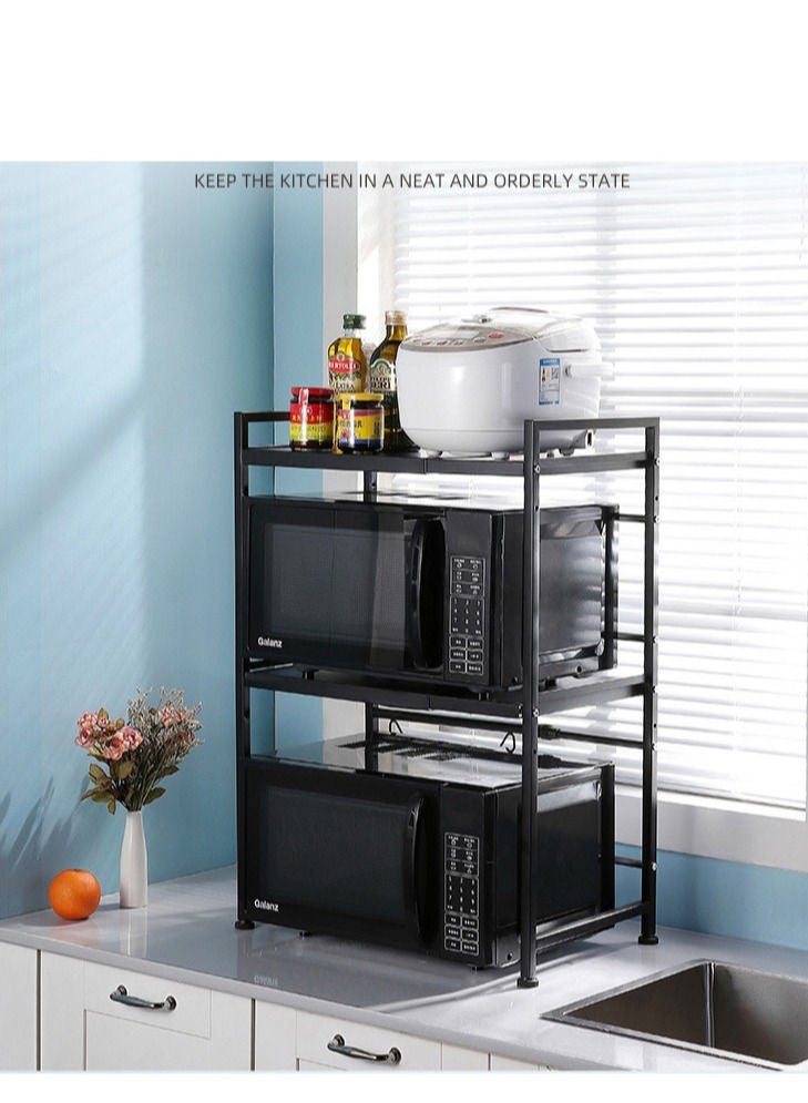 DARIYAH 3-Tier Countertop Expandable Microwave Oven Rack 43-65cm Snap-On Easy Installation Toaster Stand Metal Shelf 65Kgs Max Load J032 - Image 1