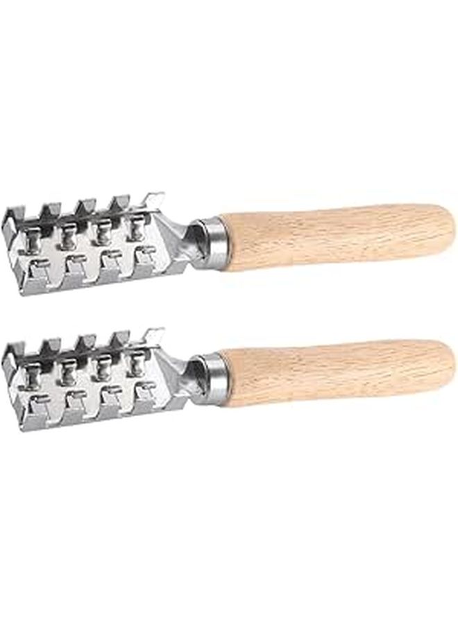 Wooden Handle Fish Scale Scraper and Remover 2 Pieces Manual Kitchen Cleaning Tool Set - Image 1