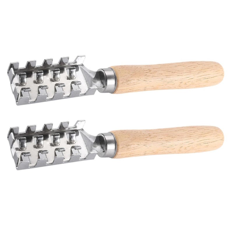 Wooden Handle Fish Scale Scraper and Remover 2 Pieces Manual Kitchen Cleaning Tool Set - Image 2