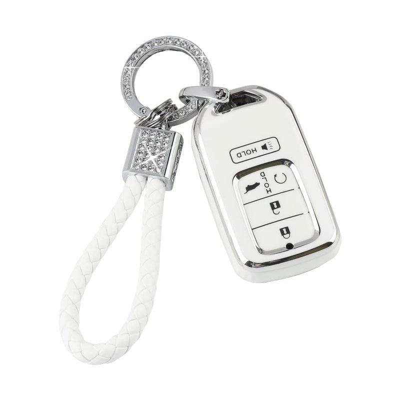 PIFOOG Key Fob Cover for Honda Accord Civic CRV Pilot Passport Insight Accessories White TPU 5 Buttons Smart Keys Case Shell Protector Bling Car Keychain Girly Women - Image 1