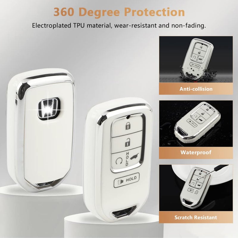 PIFOOG Key Fob Cover for Honda Accord Civic CRV Pilot Passport Insight Accessories White TPU 5 Buttons Smart Keys Case Shell Protector Bling Car Keychain Girly Women - Image 4