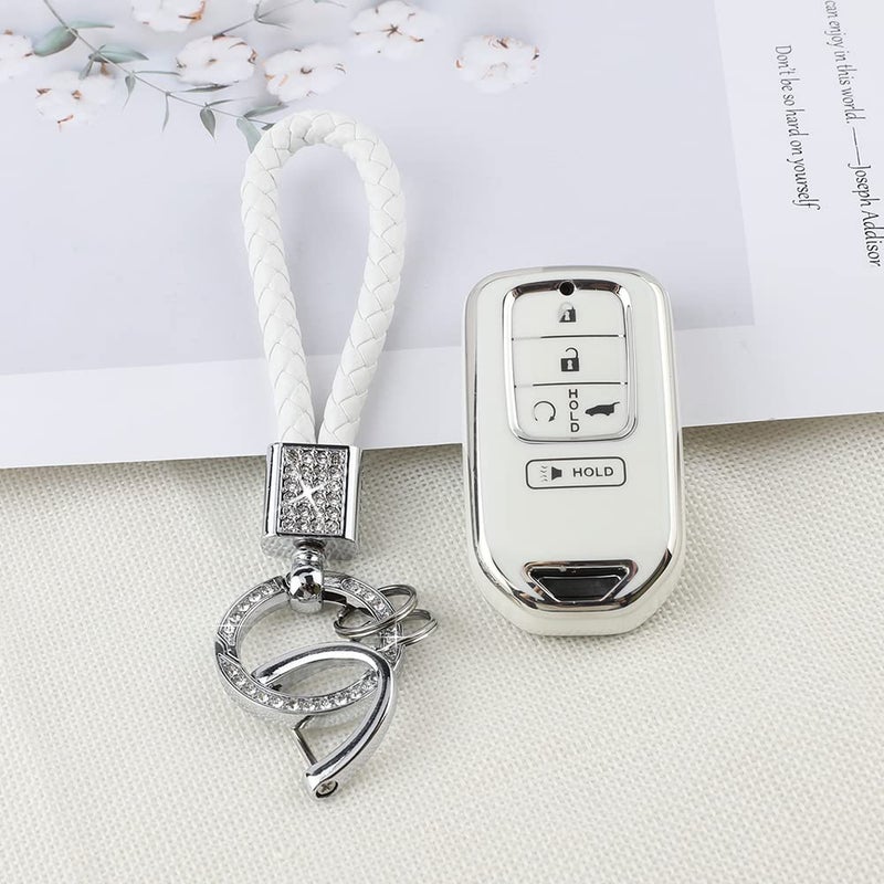PIFOOG Key Fob Cover for Honda Accord Civic CRV Pilot Passport Insight Accessories White TPU 5 Buttons Smart Keys Case Shell Protector Bling Car Keychain Girly Women - Image 3