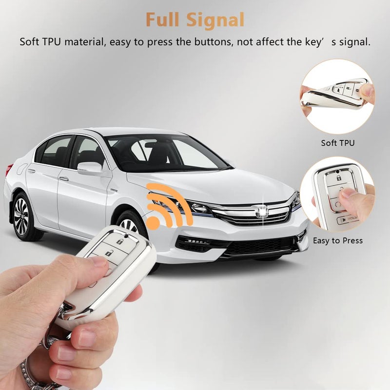 PIFOOG Key Fob Cover for Honda Accord Civic CRV Pilot Passport Insight Accessories White TPU 5 Buttons Smart Keys Case Shell Protector Bling Car Keychain Girly Women - Image 5