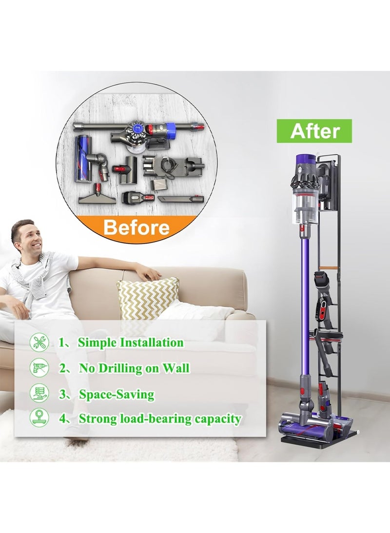 Leon Home Vacuum Cleaner Stand – Vacuum Holder with Wheels for Dyson V6 V7 V8 V10 V11 V12 V15 Handheld Cordless Vacuum Cleaner & Accessories Seat Floor Stand Stable Metal Storage Bracket Organizer Rack - Image 3