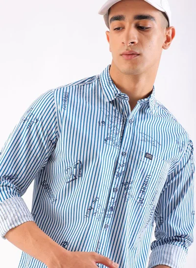 شركة المرآب الهندية Men Regular Fit Striped Full Sleeves Spread Collar Casual Shirt