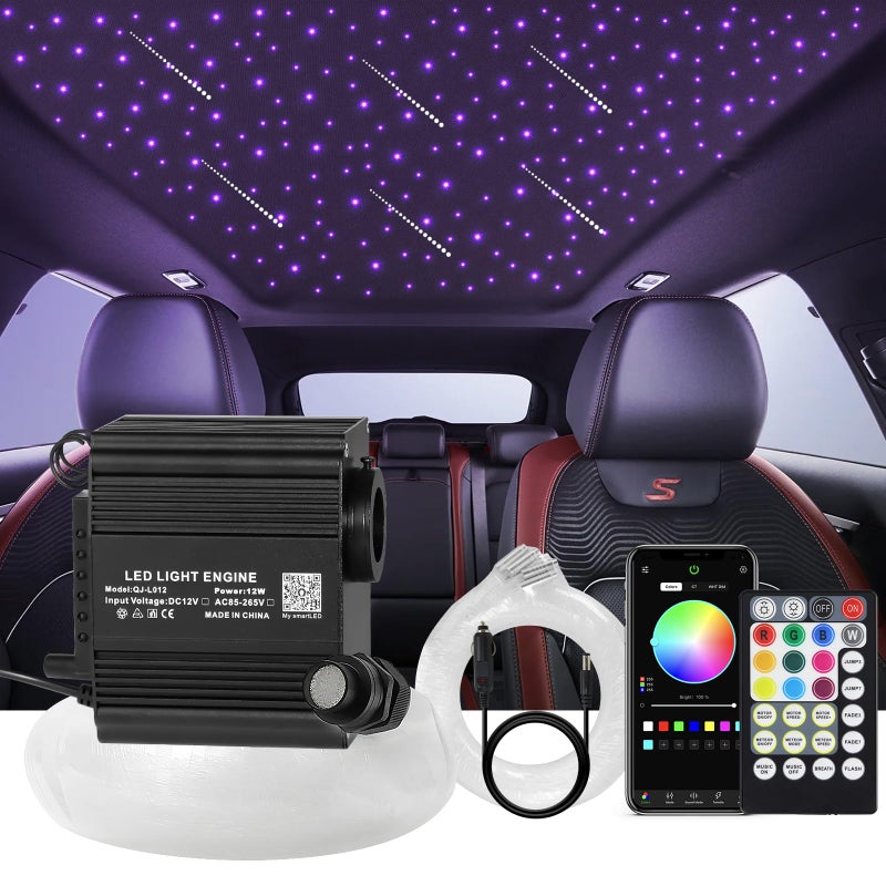 Starlight Headliner Kits for Car Twinkle Meteor 2in1 Light Engine 550pcs 003in 98ft RGBW Fiber Optic Lights Star Ceiling Sky Decoration for CarHome White Shooting Stars 12W Starlight kit