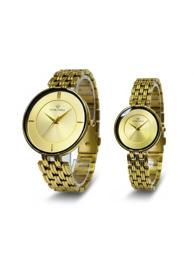 Royal Force ELARA Duo Couple Watch Set RF2502 Gold Stainless Steel Analog Quartz Wrist Watch for Men & Women Luxury Matching Pair Gift - Image 1