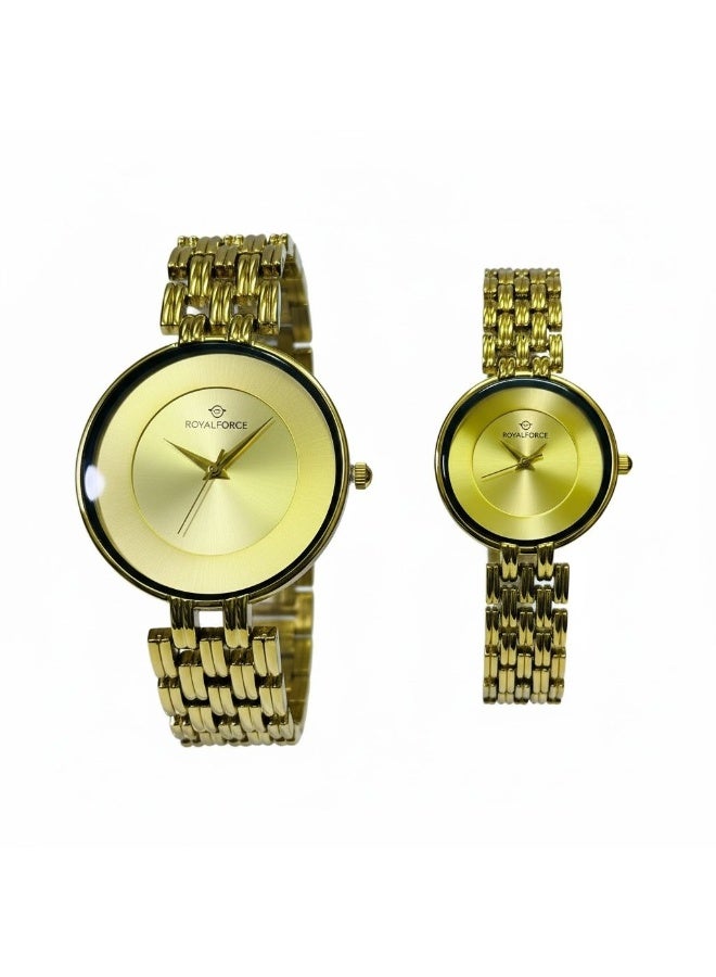 Royal Force ELARA Duo Couple Watch Set RF2502 Gold Stainless Steel Analog Quartz Wrist Watch for Men & Women Luxury Matching Pair Gift - Image 2
