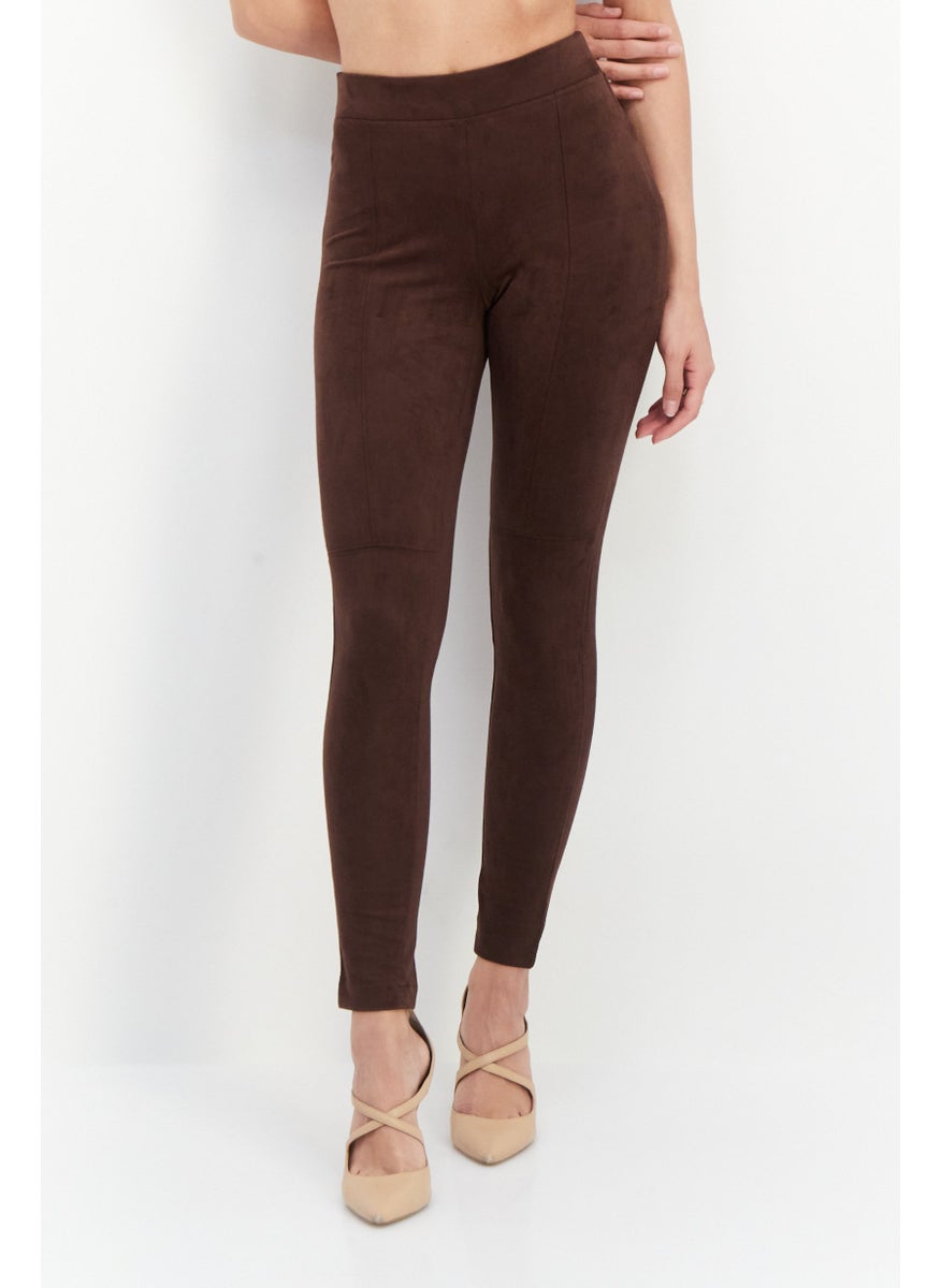 ESPRIT Women Textured Pull On Pants, Dark Brown  - Image 1