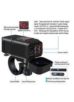 Excefore Motorcycle USB Phone Charger 6.8A, QC3.0 Fast Charging Dual Port, SAE to USB Adapter with Voltmeter ON/Off Switch Fuse Waterproof Quick Disconnect Plug for Smart Phone Tablet GPS 7/8inch Handlebar  - Image 3