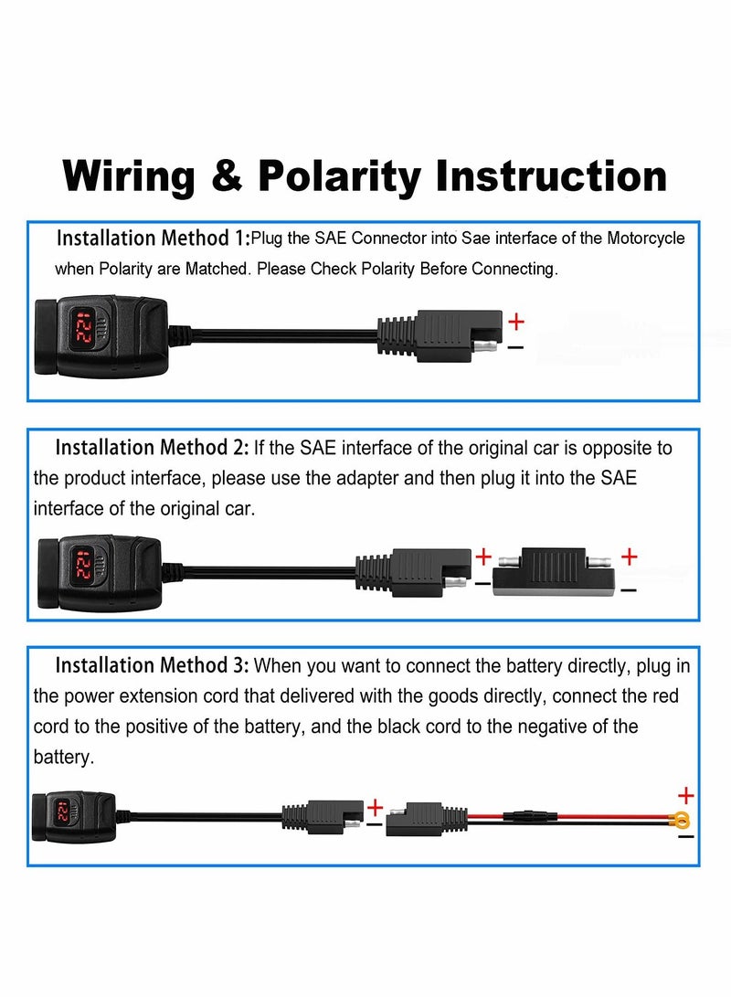 Excefore - Motorcycle USB Phone Charger 6.8A, QC3.0 Fast Charging Dual Port, SAE to USB Adapter with Voltmeter ON/Off Switch Fuse Waterproof Quick Disconnect Plug for Smart Phone Tablet GPS 7/8inch Handlebar - Image 1