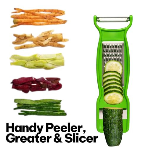 RIANZ® 3 in 1 Peeler Grater & Slicer for Kitchen | Stainless Steel Sharp Blades with Durable Plastic Body | Multi-Functional Fruit & Vegetable Cutter Tool for Home & Office (Multicolor - Pack of 1) - Image 5
