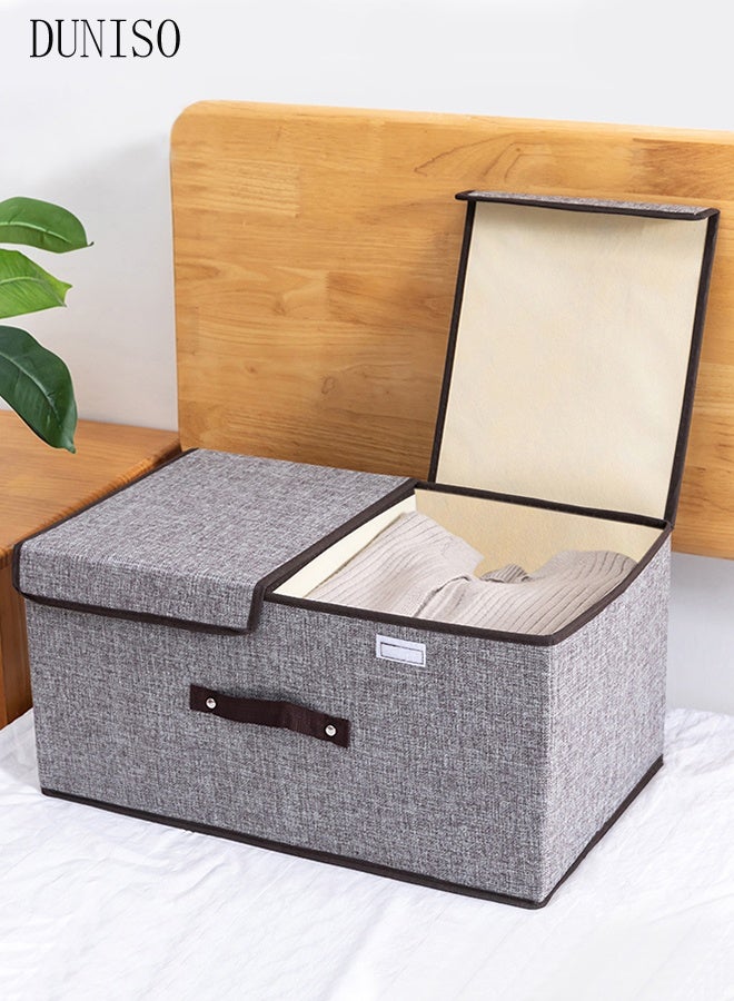 DUNISO 3pcs Stackable Storage Cubes with Lids Fabric Decorative Storage Box Bins Organizer Containers Baskets with Cover Handles and 2 Separate Partitions Divider for Bedroom Closet Living Room - Image 2