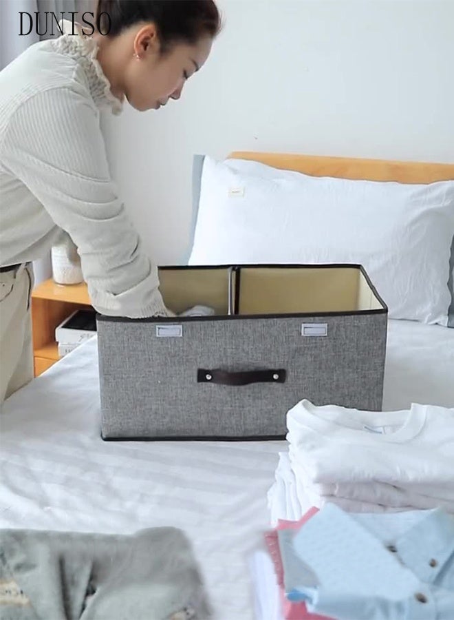 DUNISO 3 قطع صناديق تخزين قابلة للتكديس مع أغطية صندوق تخزين زخرفي حاويات سلال مع مقابض و 2 فواصل منفصلة للغرفة النوم خزانة غرفة المعيشة - Image 4
