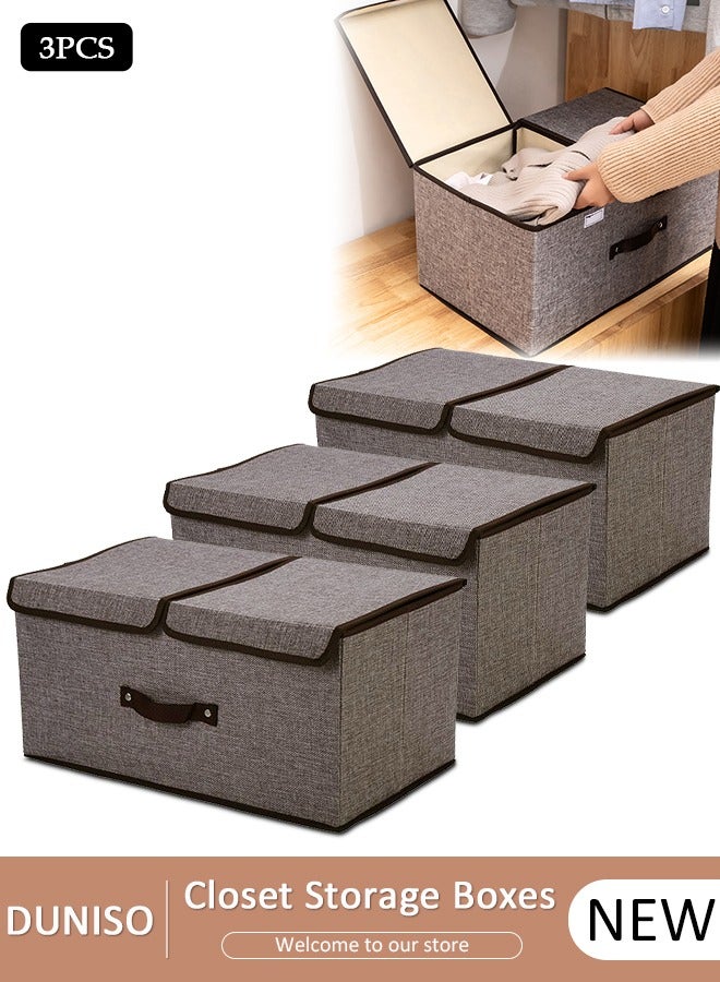 DUNISO 3 قطع صناديق تخزين قابلة للتكديس مع أغطية صندوق تخزين زخرفي حاويات سلال مع مقابض و 2 فواصل منفصلة للغرفة النوم خزانة غرفة المعيشة - Image 1