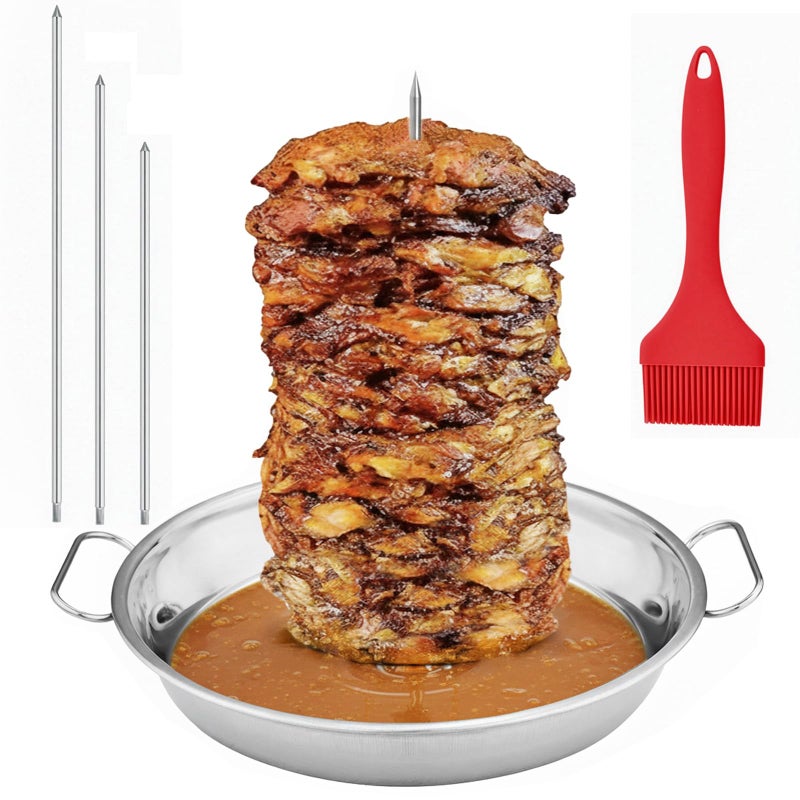 RTT Shawarma Pan Al Pastor Skewer for Grill Stainless Steel Vertical Skewer Stand with 3 Spikes 7 9 11 Brushes Brazilian Spit for Tacos Al Pastor Gyro Smoker Oven AMBIAPS0818B - Image 2