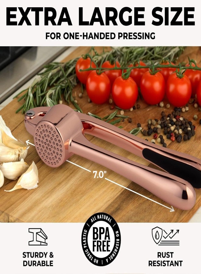 Zulay Kitchen Premium Garlic Press Set - Rust Proof & Dishwasher Safe Professional Garlic Mincer Tool - Easy-Squeeze, Easy-Clean with Soft Handle - Silicone Garlic Peeler & Brush (Rose Gold) - Image 2