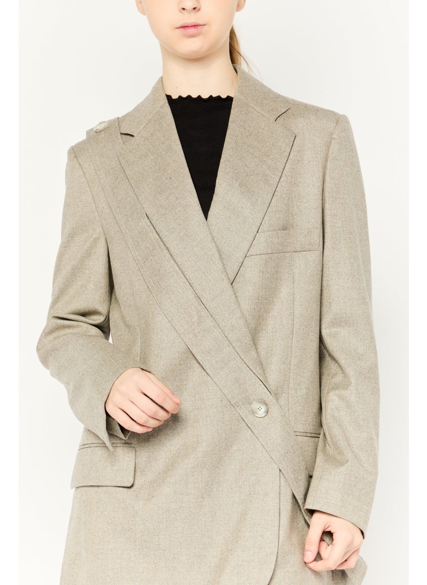 STELLA MCCARTNEY Women Regular Fit Heather Semi-Formal Blazer, Grey  - Image 3