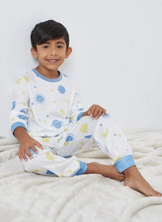 ستايلي Styli Boys Space Adventure Graphic T-Shirt and Pyjama Set